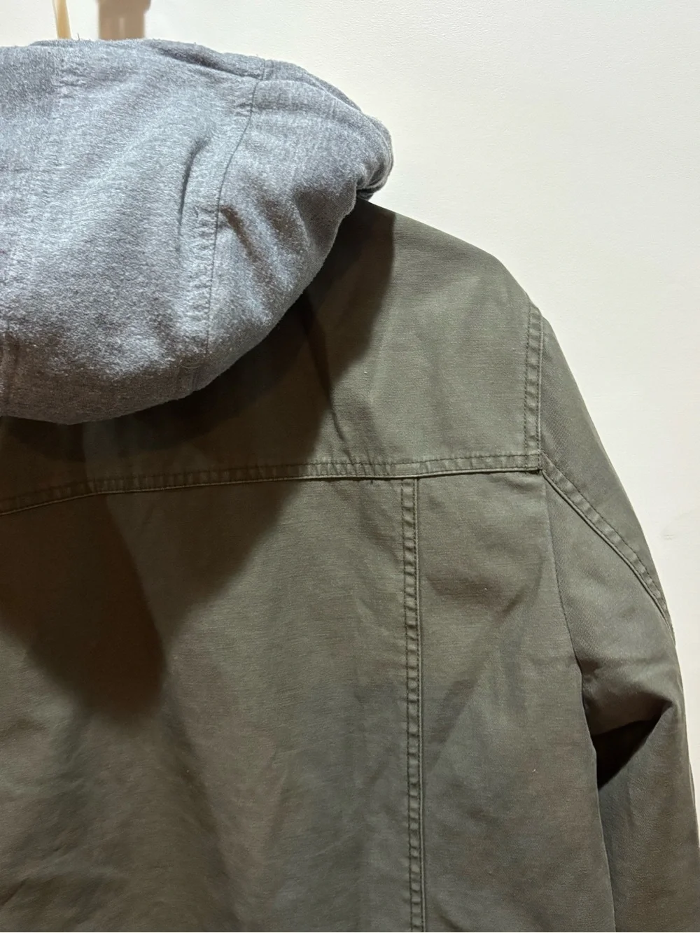 GUESS Olive Green Hooded Military-Style Jacket with Sherpa Trim